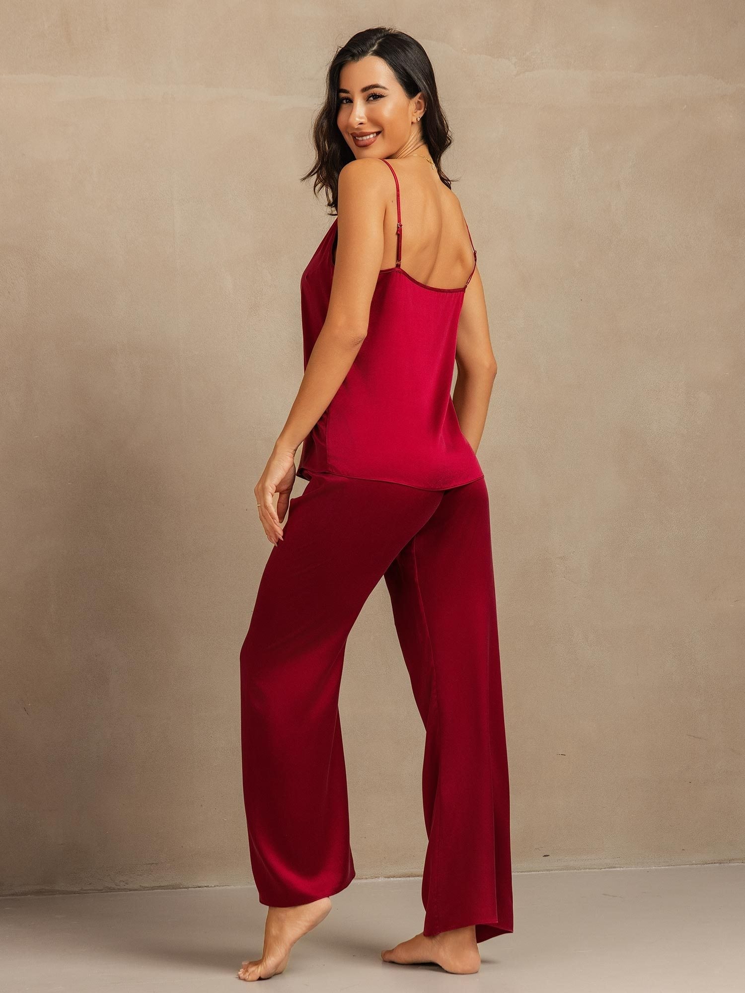 19 Momme Washable Silk Cami & Wide Leg Pants Set - Image 31