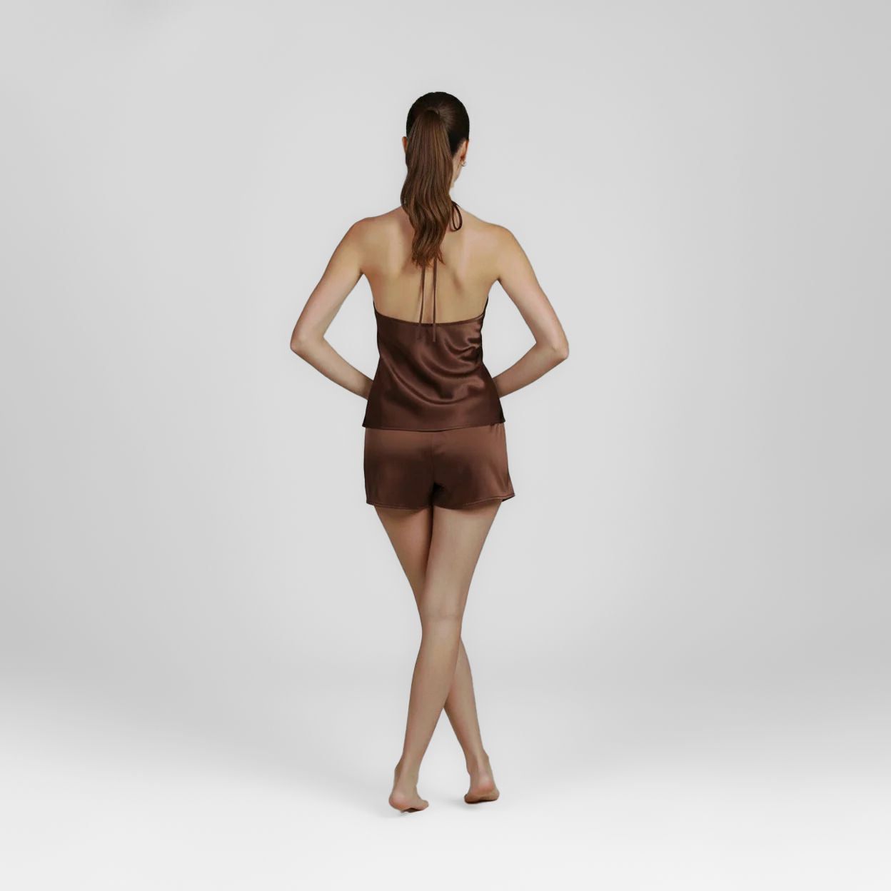 Cowl Neck Silk Halter Camisole & Shorts Pajama Set for Women LSP045 - Image 6