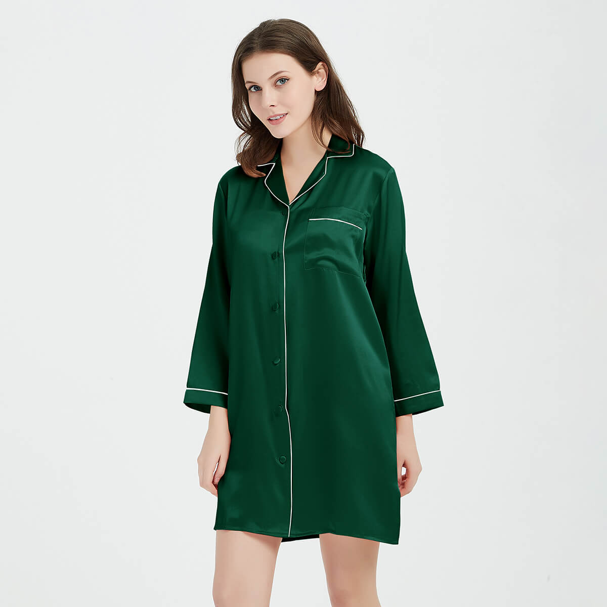 Long Sleeve Button-Up Mulberry Silk Nightshirt for Women LSP036 - Image 9