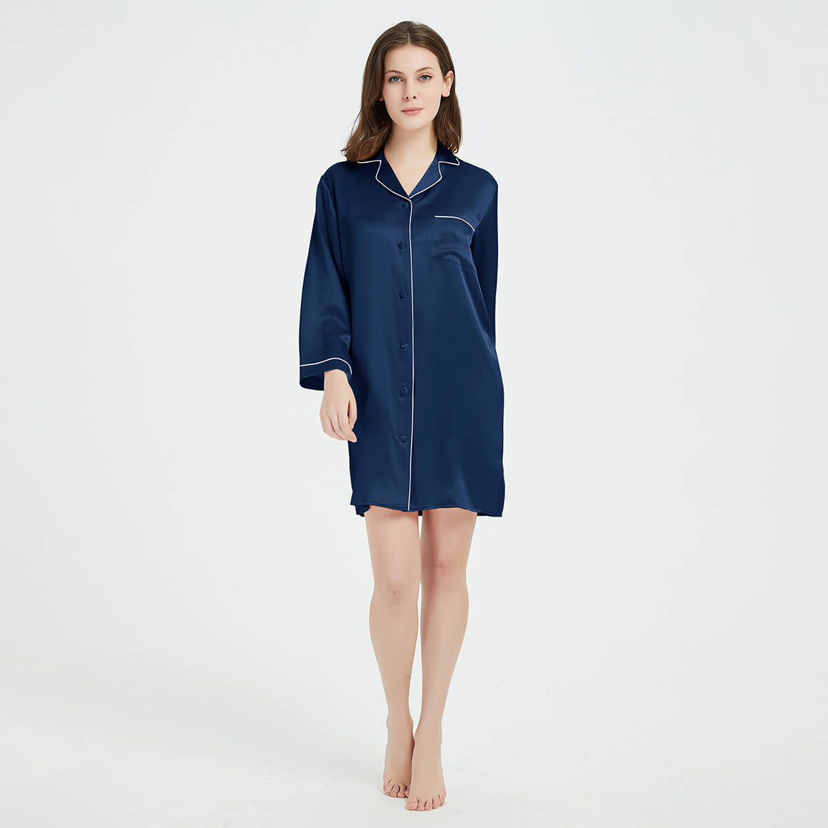Long Sleeve Button-Up Mulberry Silk Nightshirt for Women LSP036 - Image 12
