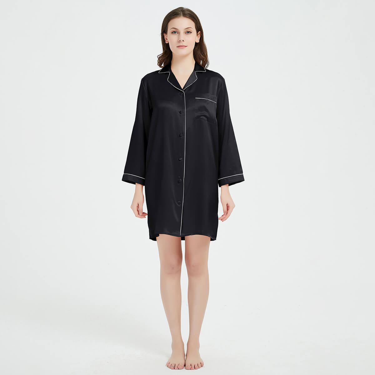 Long Sleeve Button-Up Mulberry Silk Nightshirt for Women LSP036 - Image 10