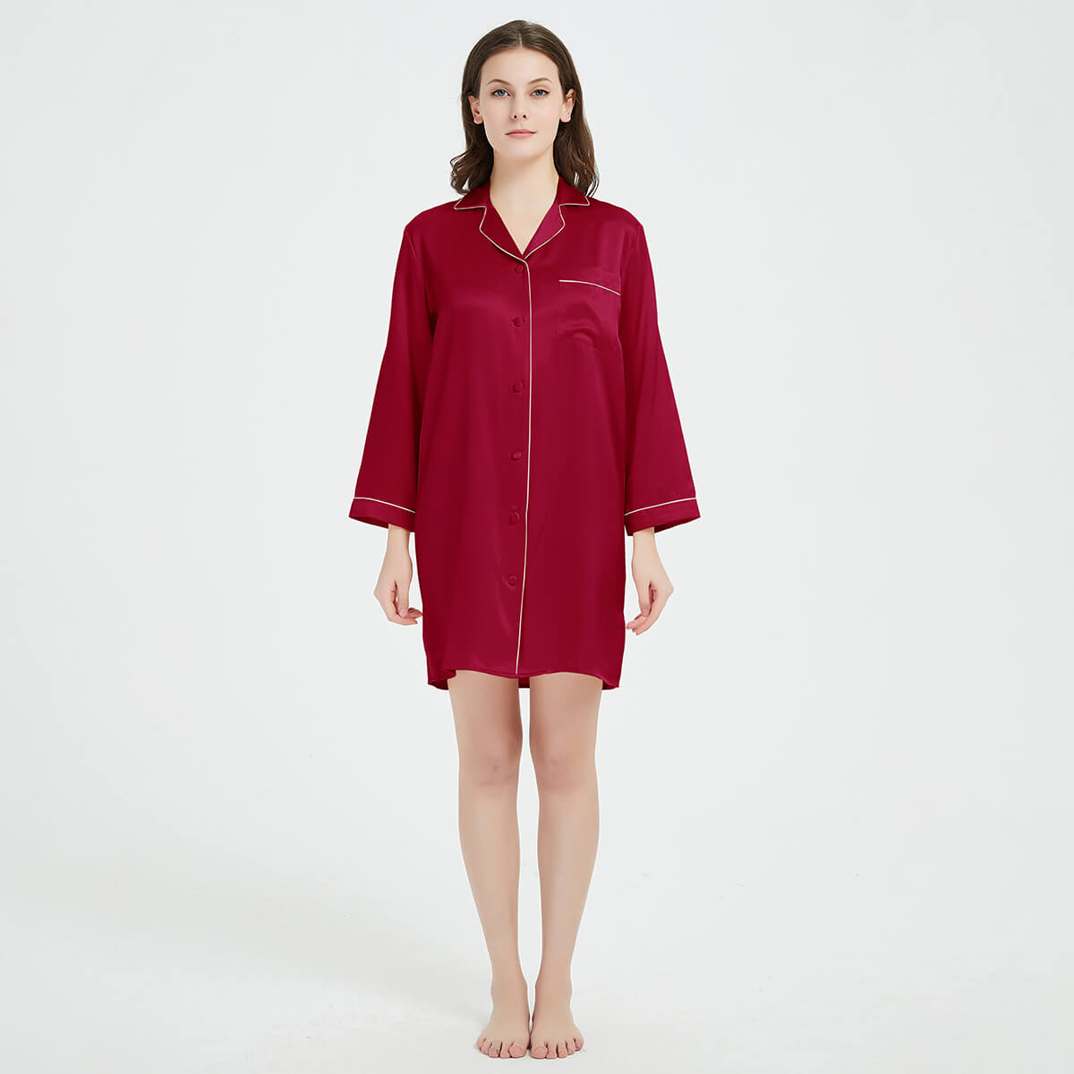 Long Sleeve Button-Up Mulberry Silk Nightshirt for Women LSP036 - Image 2