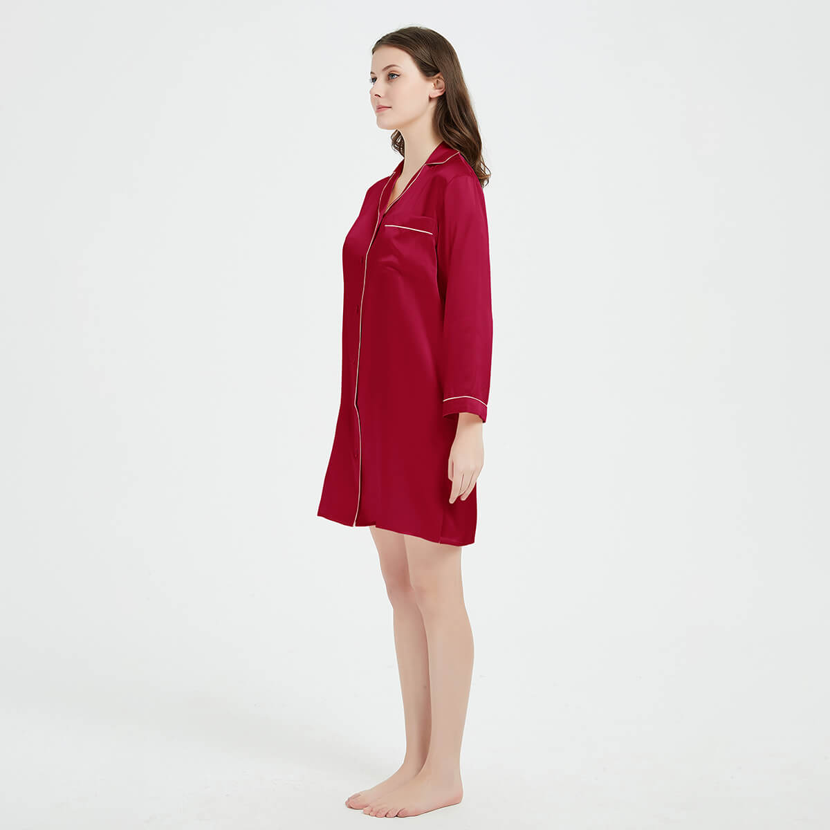 Long Sleeve Button-Up Mulberry Silk Nightshirt for Women LSP036 - Image 4