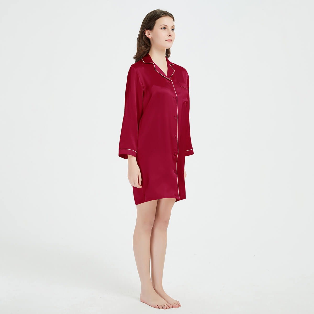 Long Sleeve Button-Up Mulberry Silk Nightshirt for Women LSP036 - Image 3