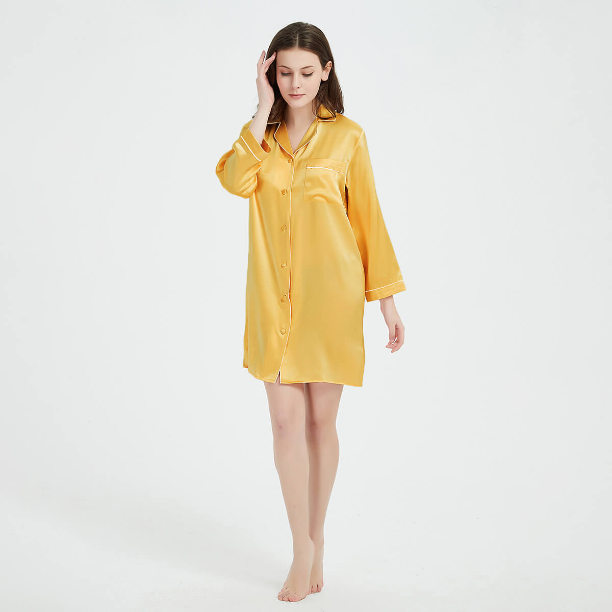 Long Sleeve Button-Up Mulberry Silk Nightshirt for Women LSP036 - Image 18