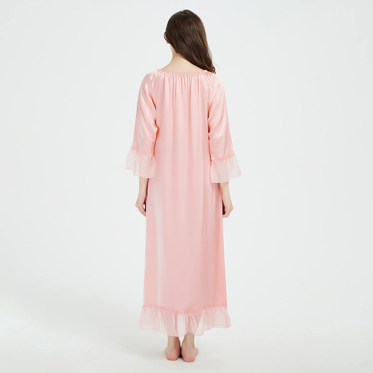 Long Sleeve Retro-Style Ankle-Length Silk Nightgown with Ruffles LSP033 - Image 6