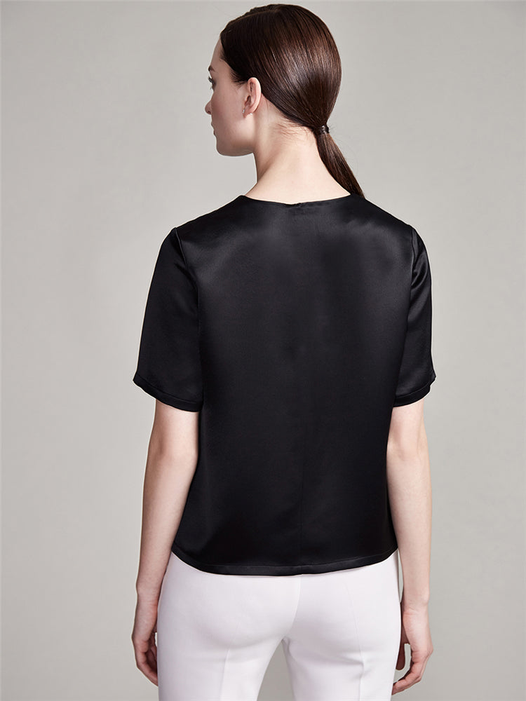 22 Momme Women's Round Neck Basic Silk T-Shirt - Image 14