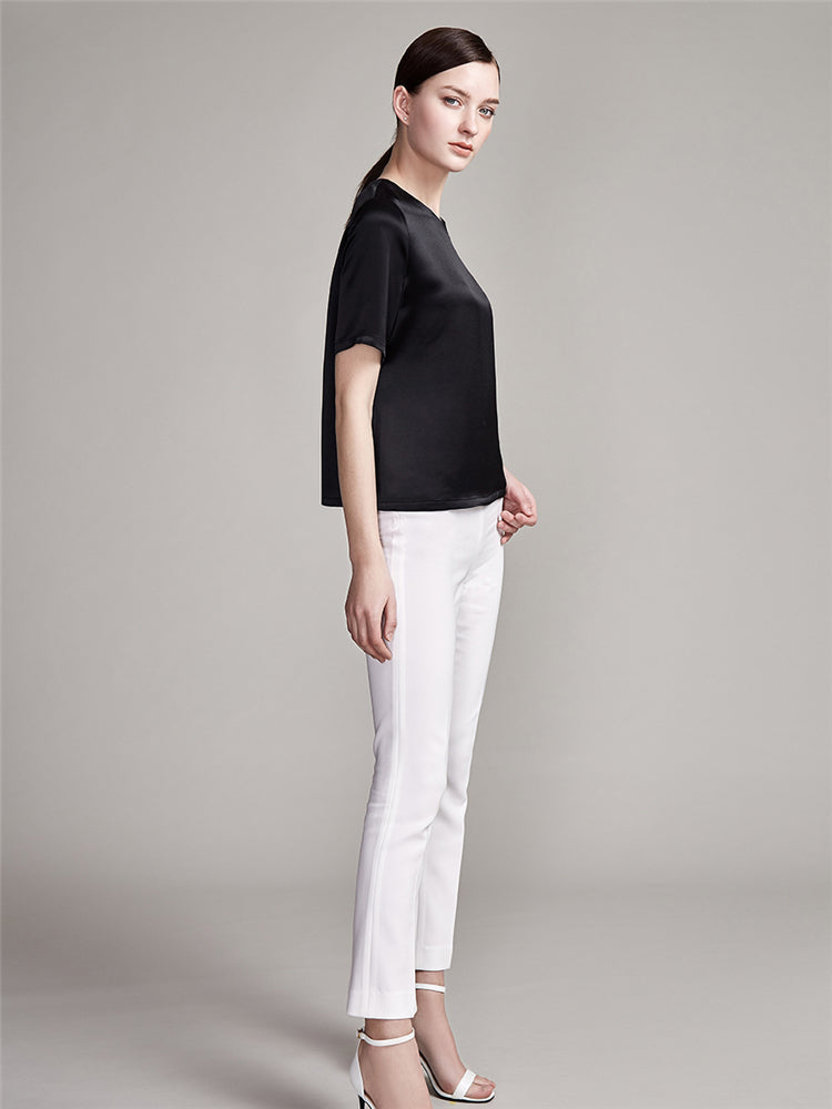 22 Momme Women's Round Neck Basic Silk T-Shirt - Image 16