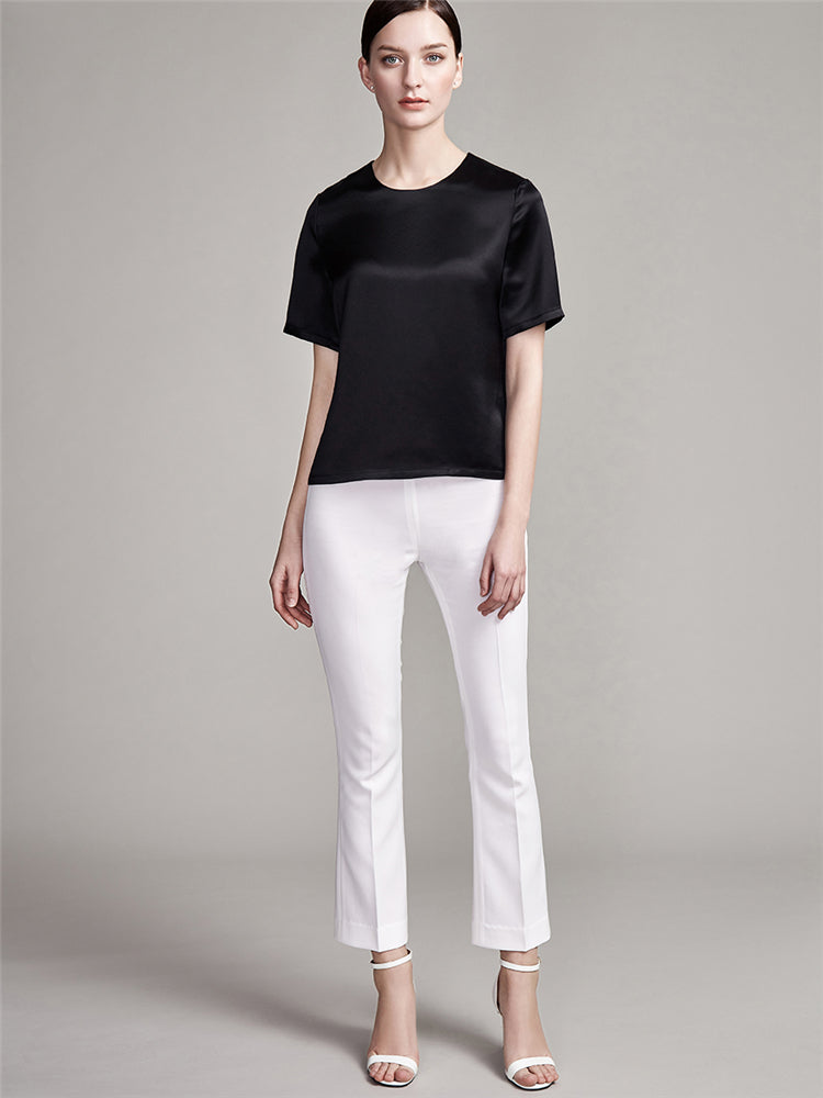 22 Momme Women's Round Neck Basic Silk T-Shirt - Image 15