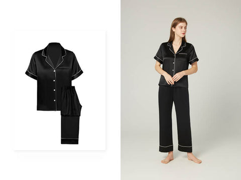 black short sleeved silk pajama sets