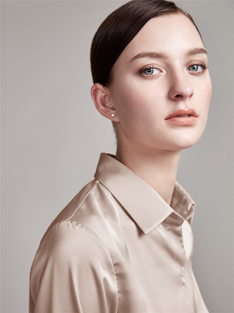 22 Momme Women's Basic Long Sleeve Silk Blouse with Button Front - Image 7