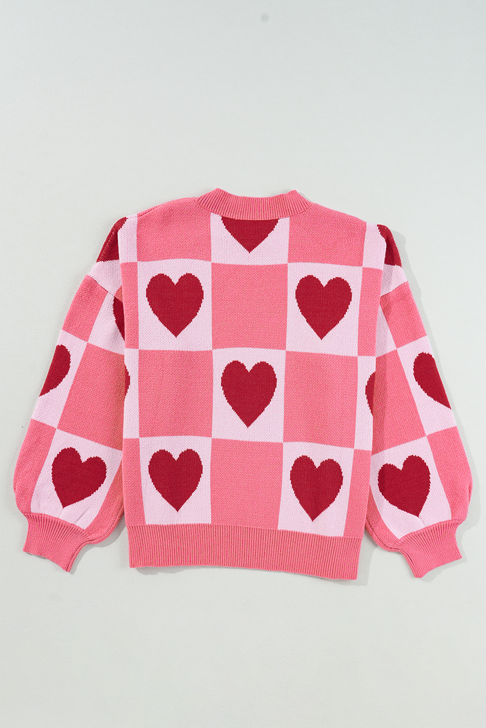 Heart Block Mock Neck Lantern Sleeve Sweater in Pink – Women’s Plus Size - Image 6