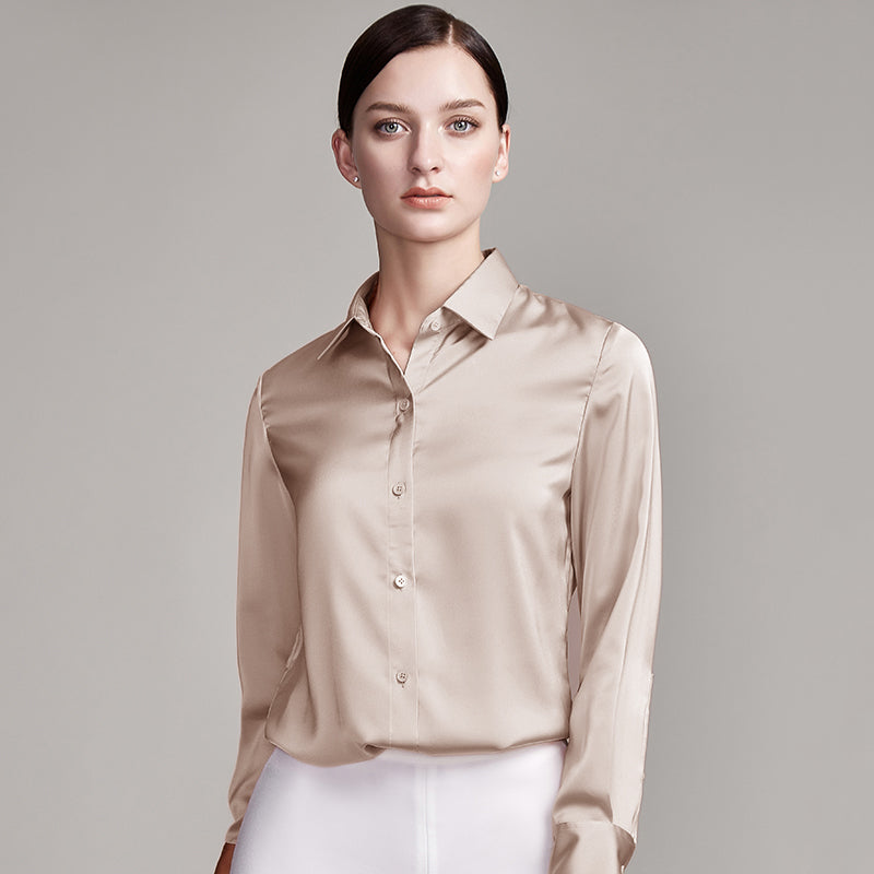 22 Momme Women's Basic Long Sleeve Silk Blouse with Button Front - Image 6