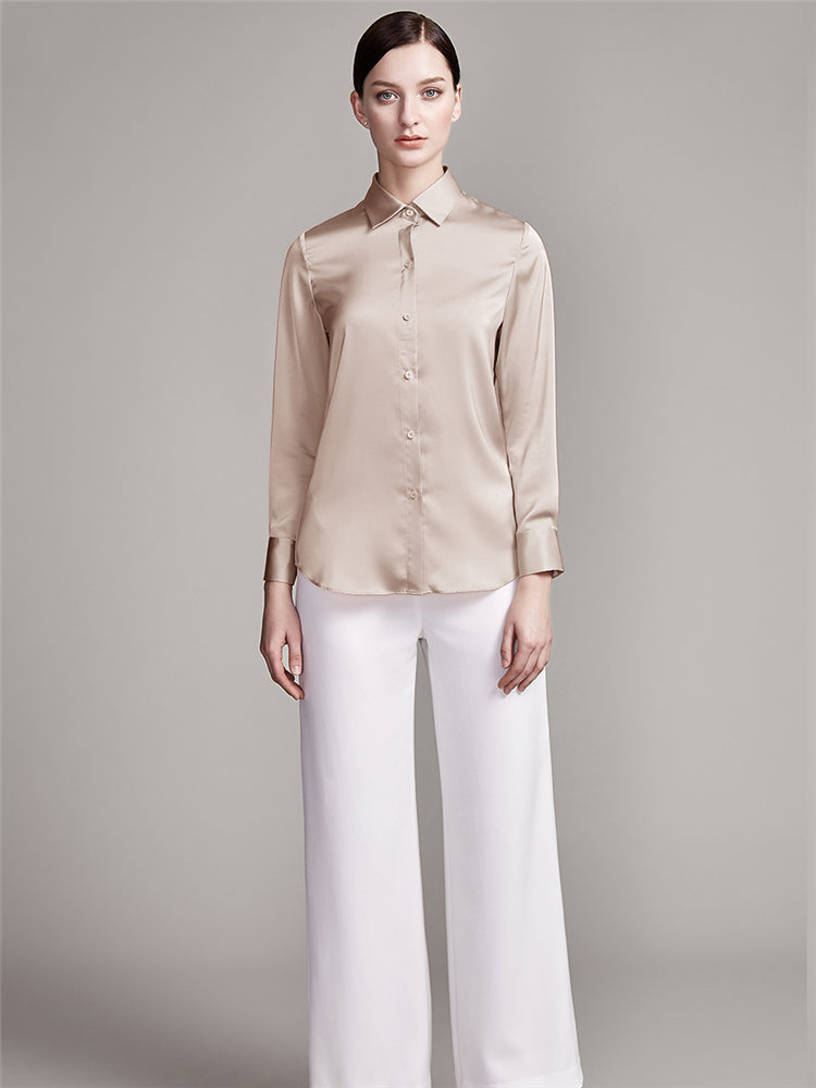 22 Momme Women's Basic Long Sleeve Silk Blouse with Button Front - Image 8