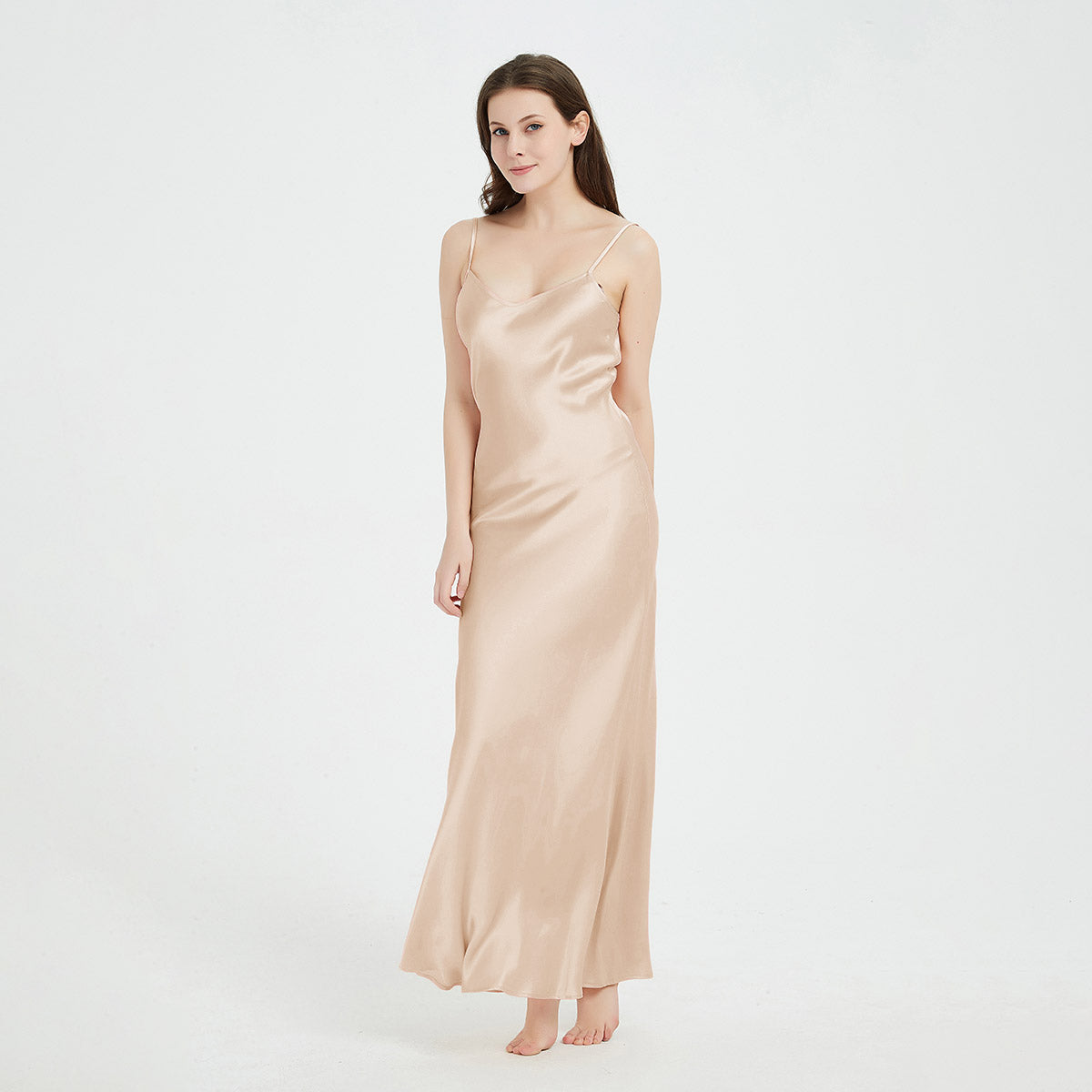 Floor-Length V-Neck Pure Mulberry Silk Slip Dress Maxi Nightgown LSP015 - Image 15
