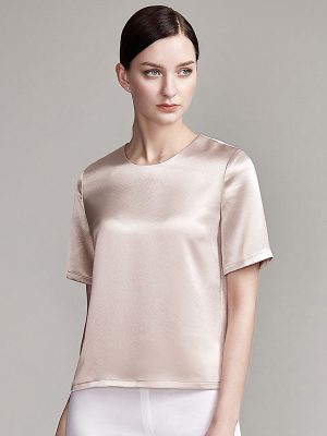 22 Momme Women's Round Neck Basic Silk T-Shirt