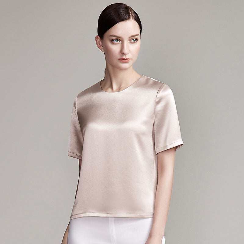 22 Momme Women's Round Neck Basic Silk T-Shirt