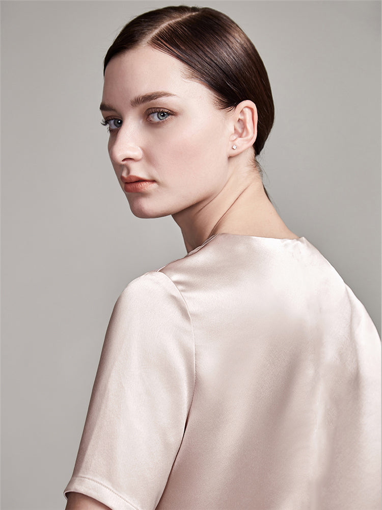 22 Momme Women's Round Neck Basic Silk T-Shirt - Image 3