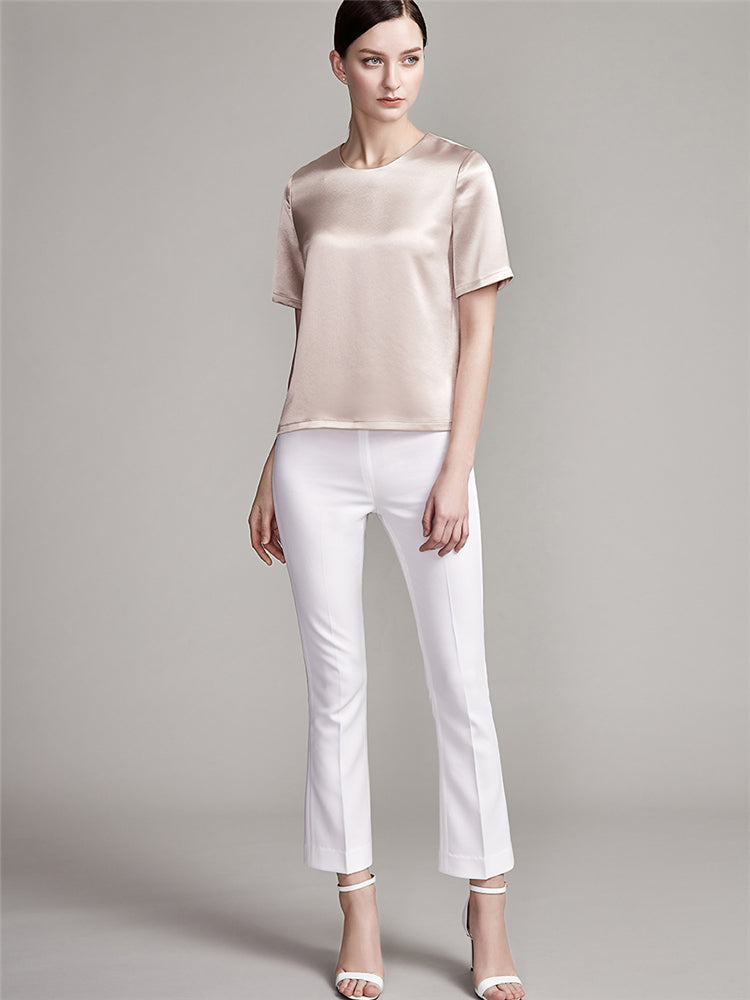 22 Momme Women's Round Neck Basic Silk T-Shirt - Image 5