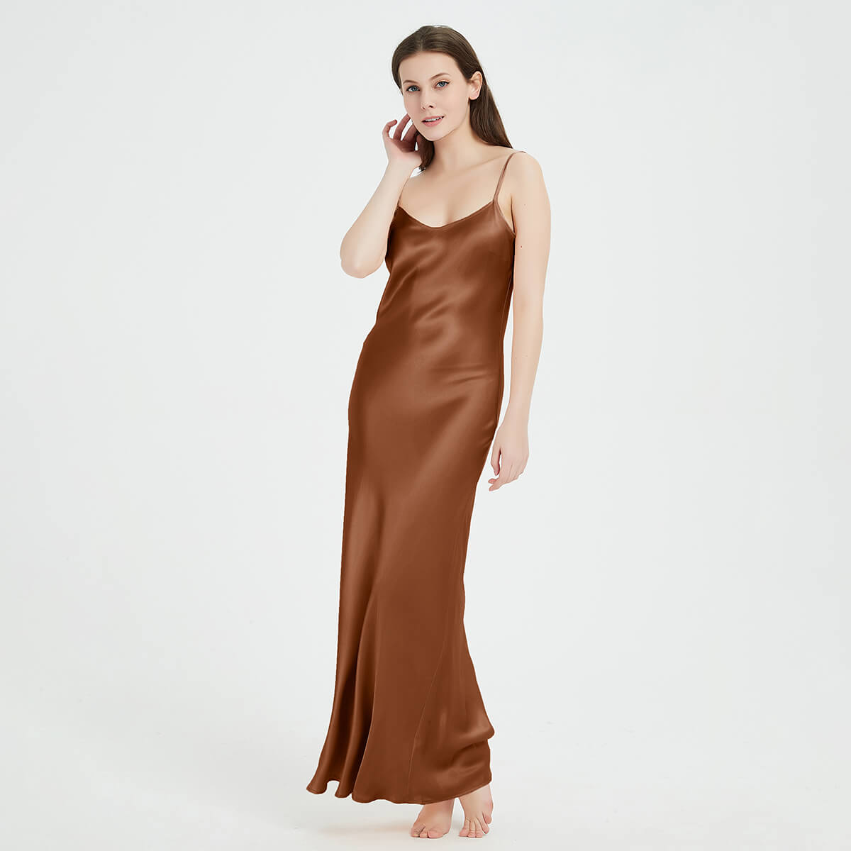 Floor-Length V-Neck Pure Mulberry Silk Slip Dress Maxi Nightgown LSP015 - Image 13