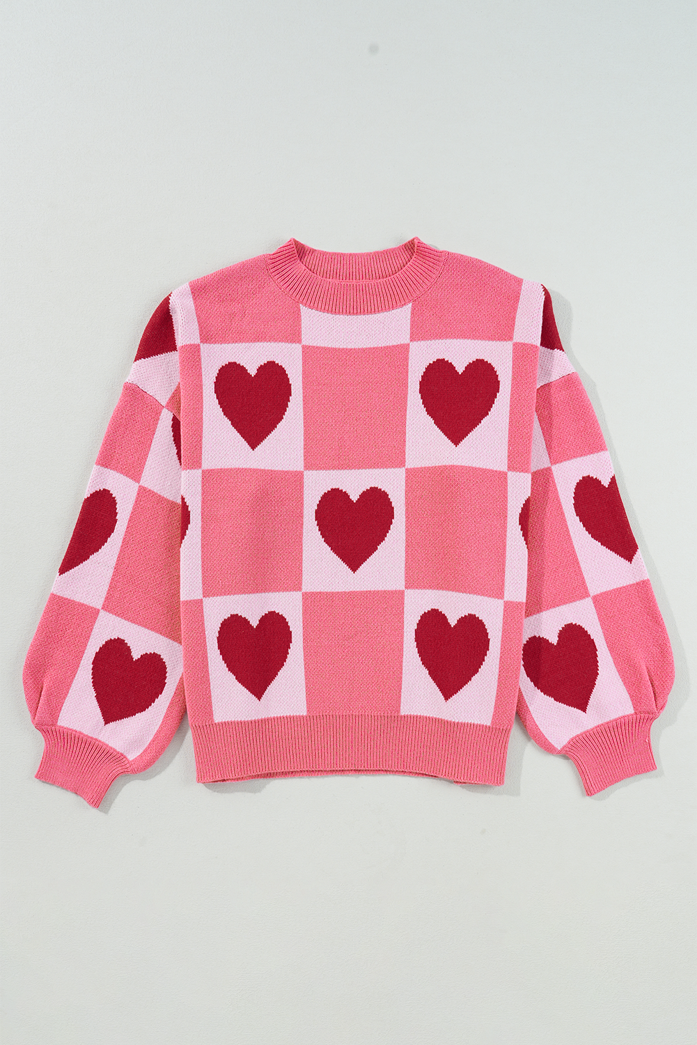 Heart Block Mock Neck Lantern Sleeve Sweater in Pink – Women’s Plus Size - Image 5