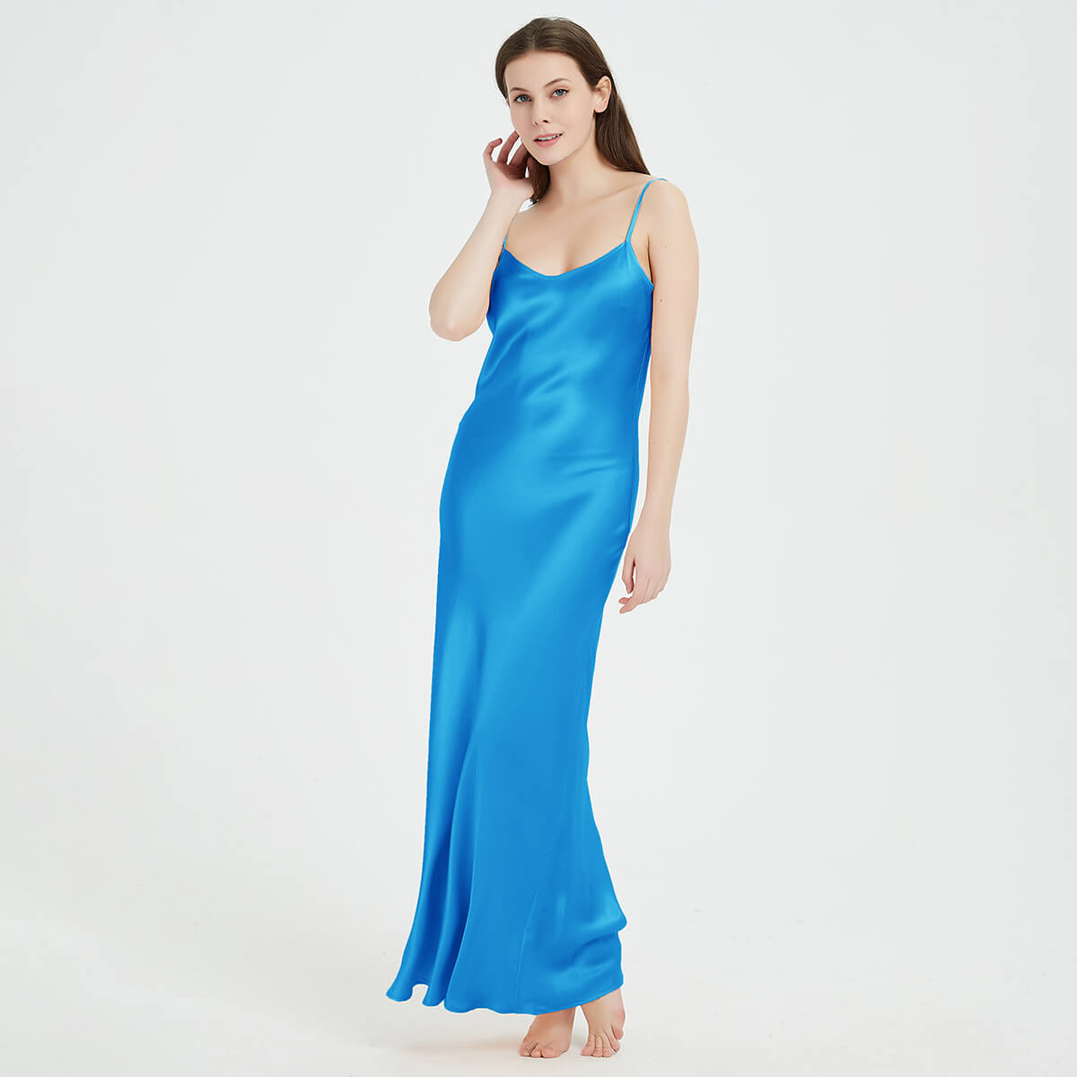Floor-Length V-Neck Pure Mulberry Silk Slip Dress Maxi Nightgown LSP015 - Image 11