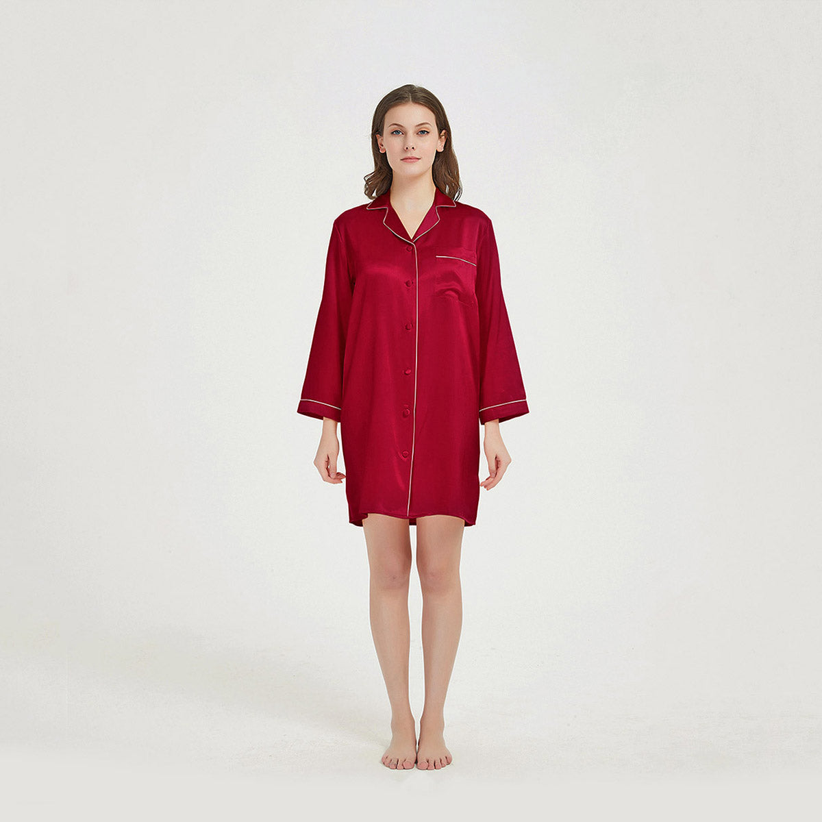 Long Sleeve Button-Up Mulberry Silk Nightshirt for Women LSP036 - Image 6