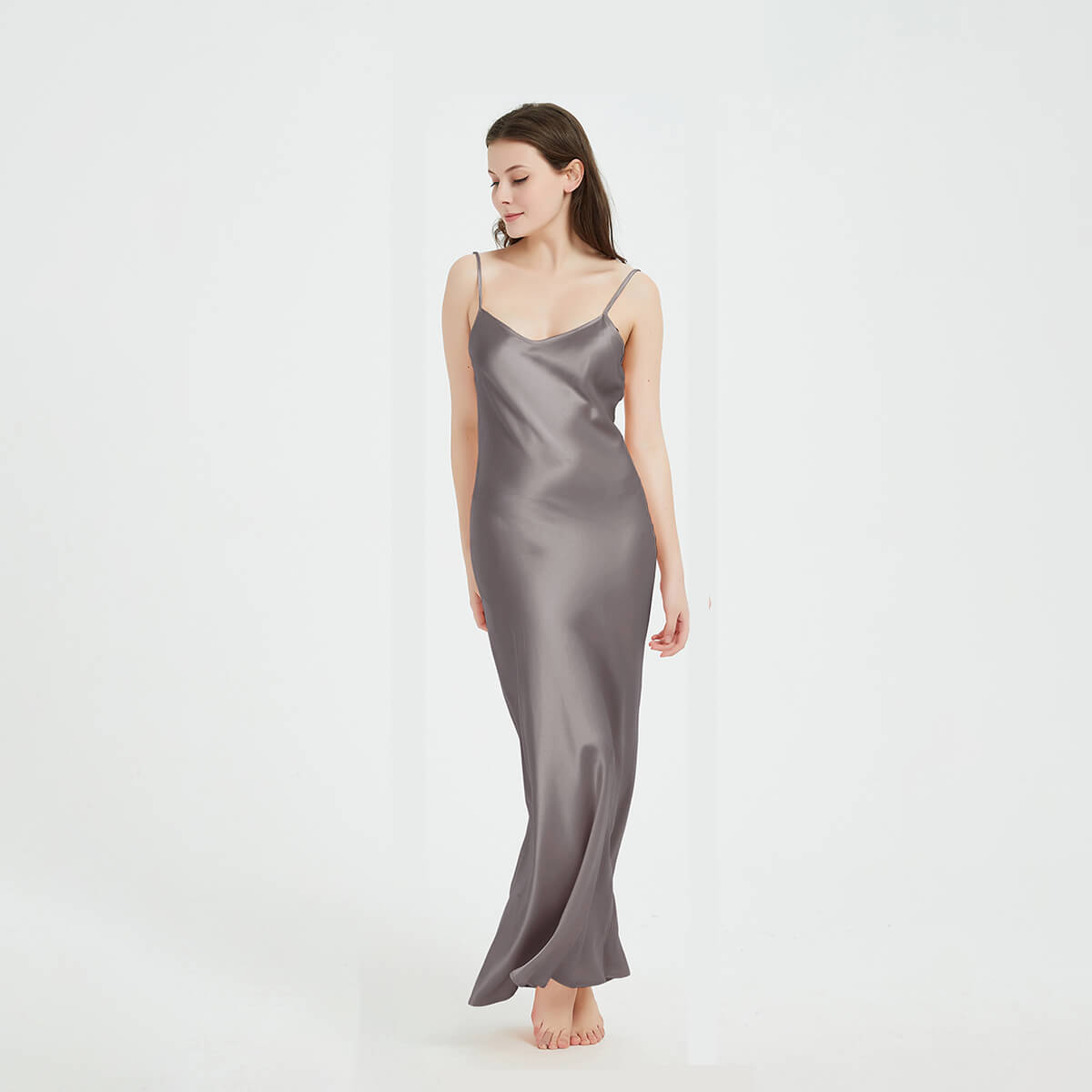 Floor-Length V-Neck Pure Mulberry Silk Slip Dress Maxi Nightgown LSP015 - Image 3