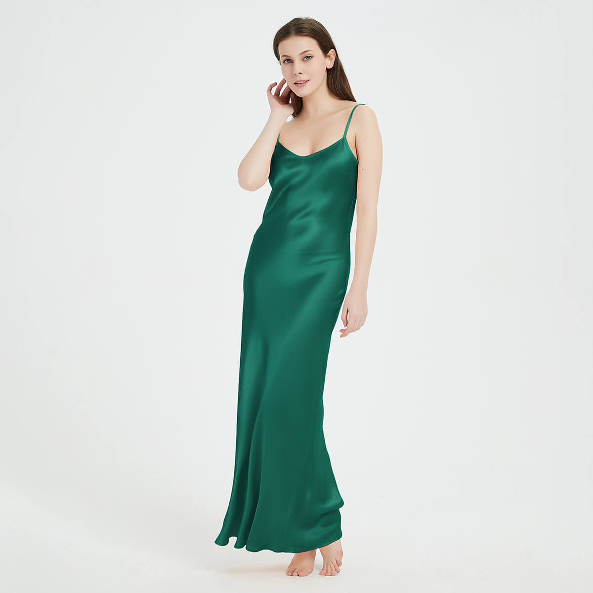 Floor-Length V-Neck Pure Mulberry Silk Slip Dress Maxi Nightgown LSP015 - Image 4