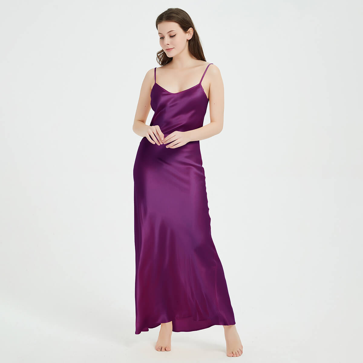 Floor-Length V-Neck Pure Mulberry Silk Slip Dress Maxi Nightgown LSP015 - Image 6