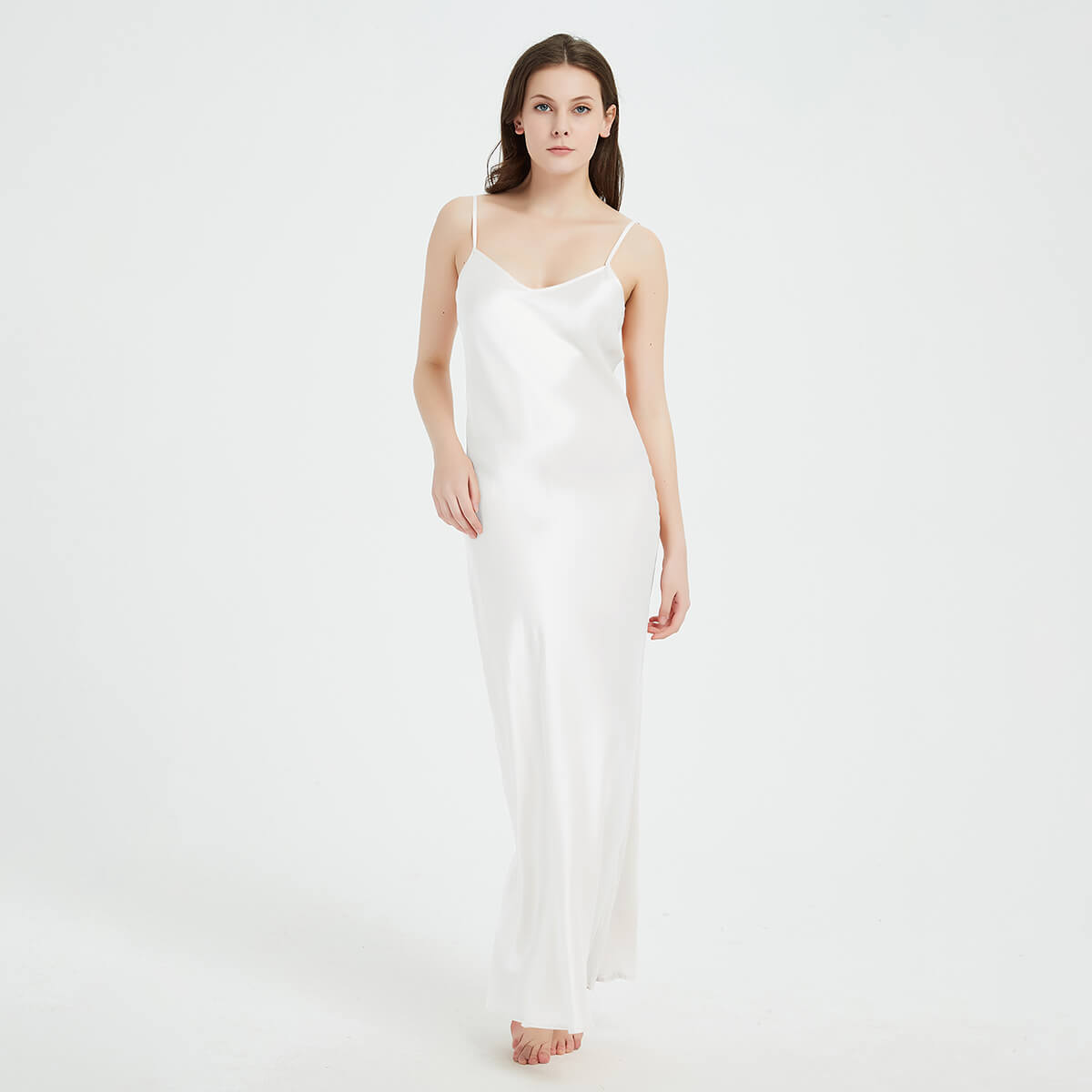 Floor-Length V-Neck Pure Mulberry Silk Slip Dress Maxi Nightgown LSP015 - Image 7