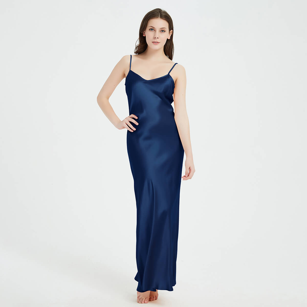 Floor-Length V-Neck Pure Mulberry Silk Slip Dress Maxi Nightgown LSP015 - Image 2