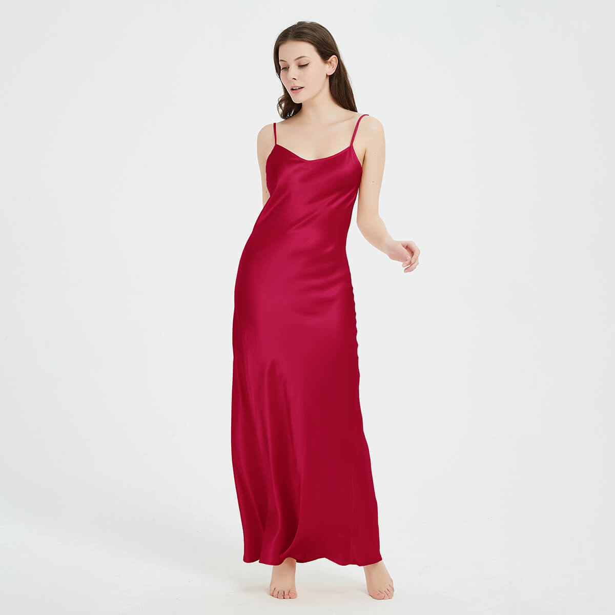 Floor-Length V-Neck Pure Mulberry Silk Slip Dress Maxi Nightgown LSP015 - Image 5
