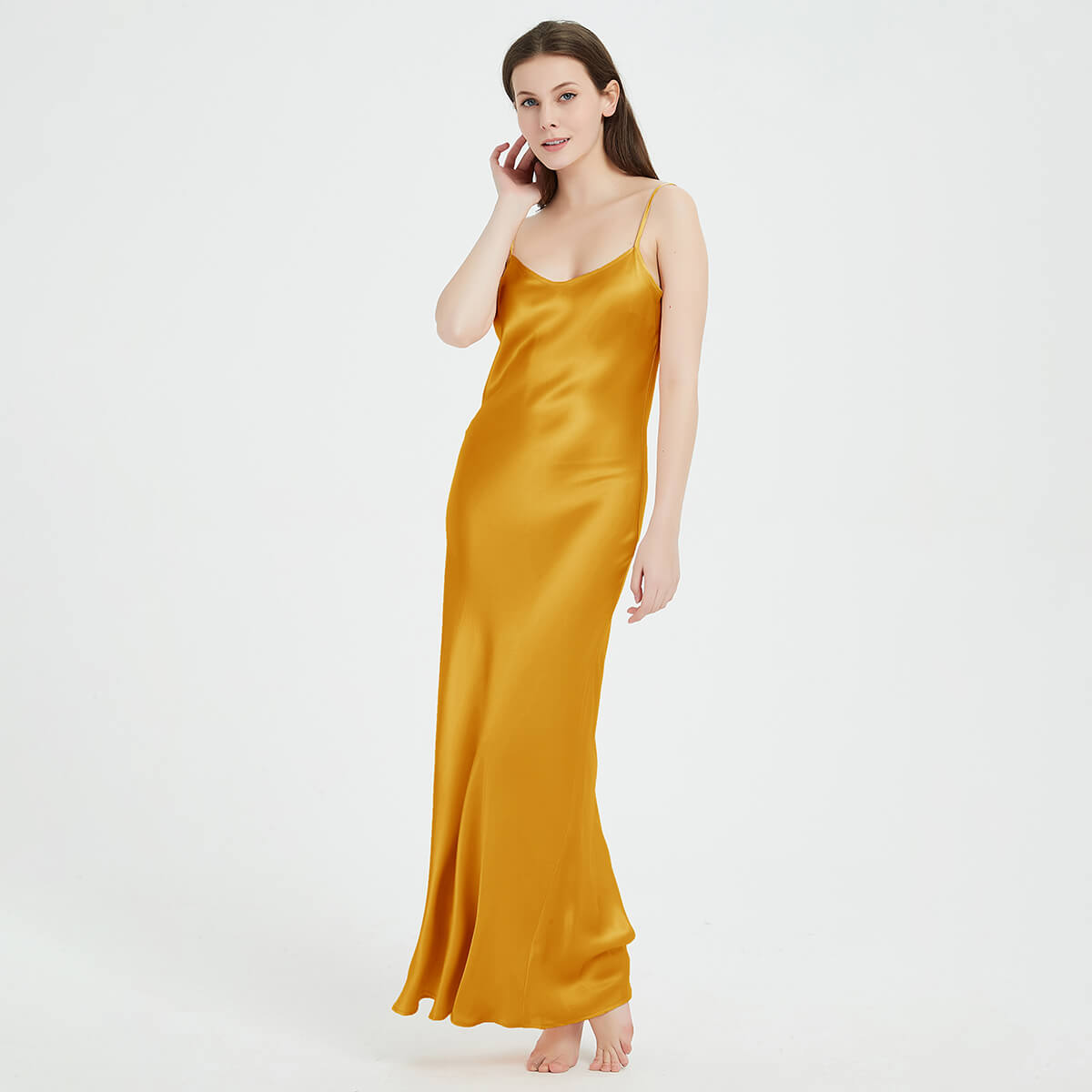 Floor-Length V-Neck Pure Mulberry Silk Slip Dress Maxi Nightgown LSP015 - Image 12
