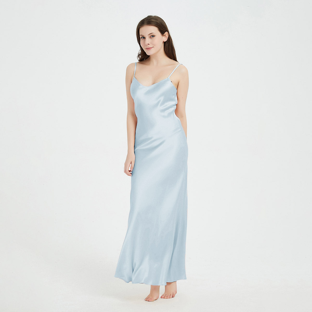 Floor-Length V-Neck Pure Mulberry Silk Slip Dress Maxi Nightgown LSP015 - Image 16