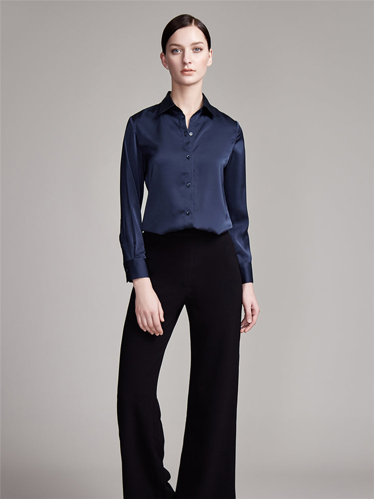 22 Momme Women's Basic Long Sleeve Silk Blouse with Button Front - Image 10