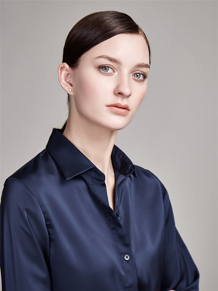 22 Momme Women's Basic Long Sleeve Silk Blouse with Button Front - Image 11