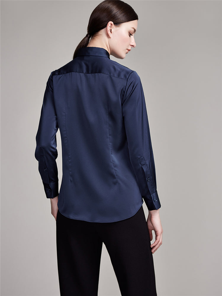 22 Momme Women's Basic Long Sleeve Silk Blouse with Button Front - Image 12