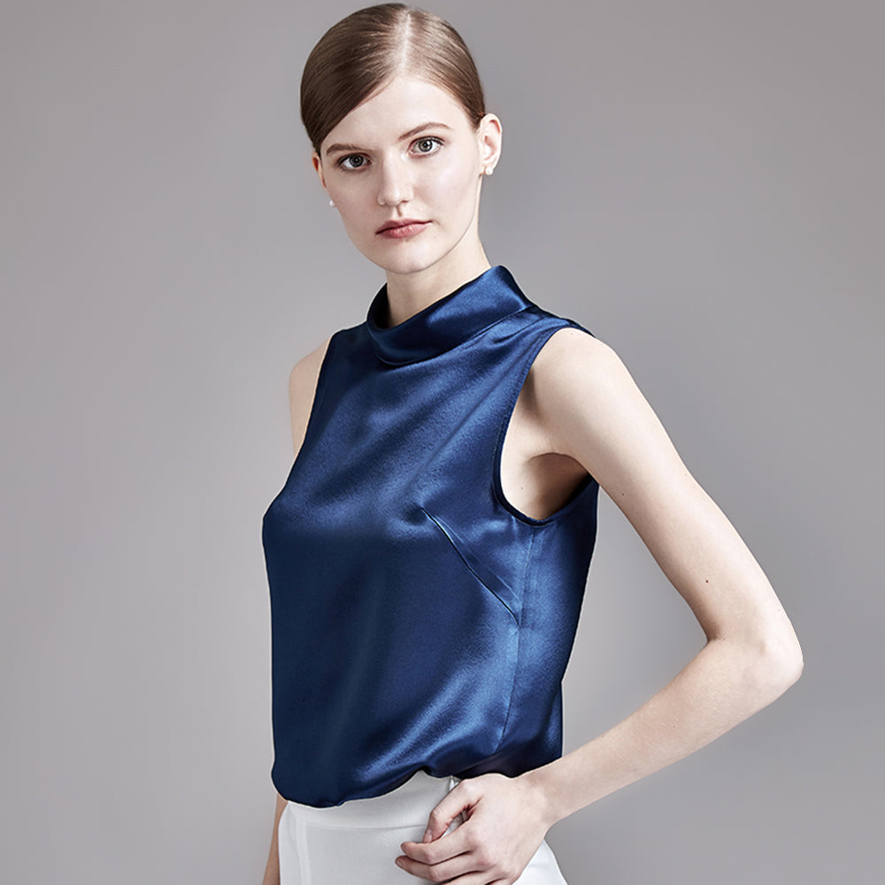 22 Momme High Neck Sleeveless Silk Tank Top for Women - Image 12