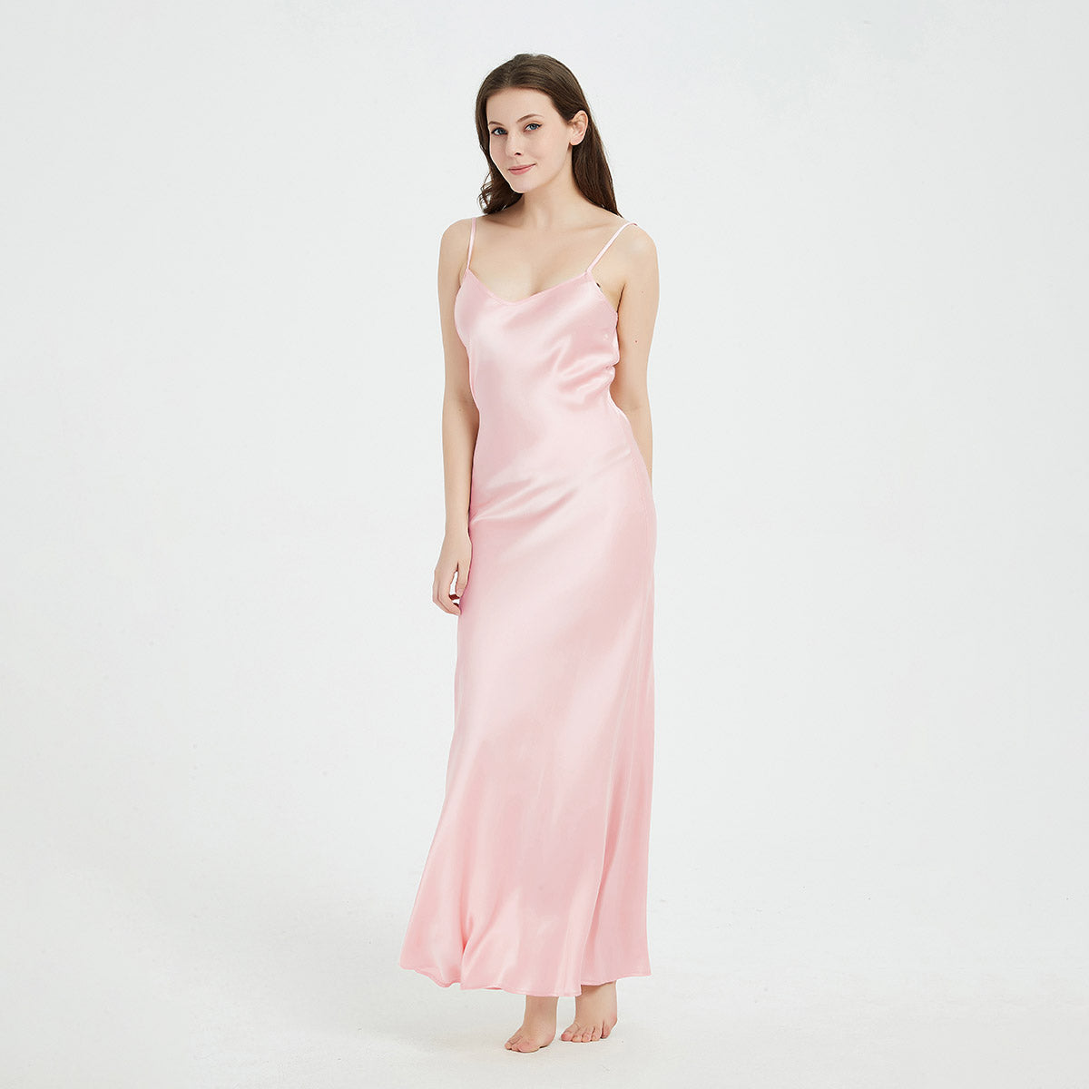 Floor-Length V-Neck Pure Mulberry Silk Slip Dress Maxi Nightgown LSP015 - Image 14