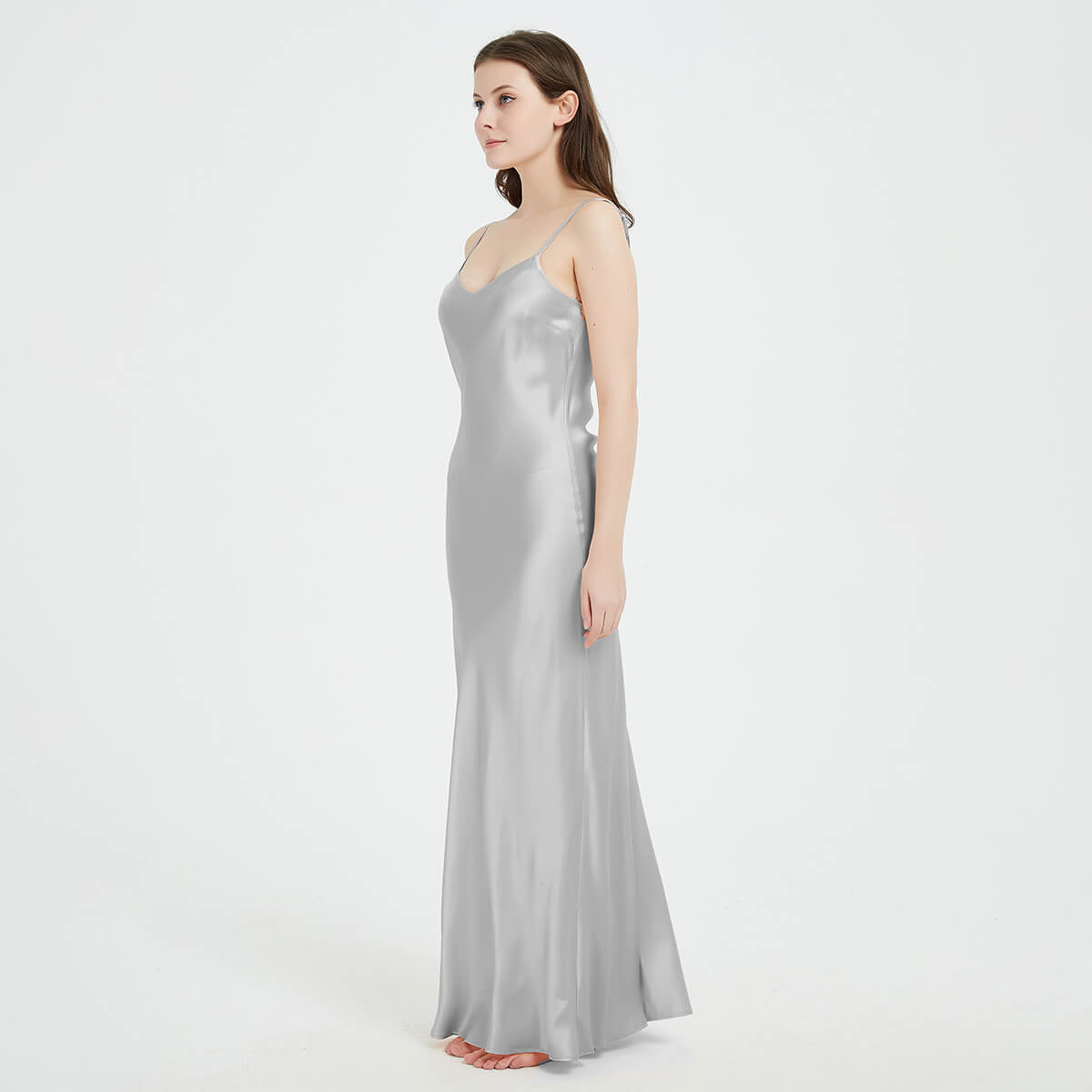 Floor-Length V-Neck Pure Mulberry Silk Slip Dress Maxi Nightgown LSP015 - Image 9