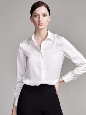 22 Momme Women's Basic Long Sleeve Silk Blouse with Button Front