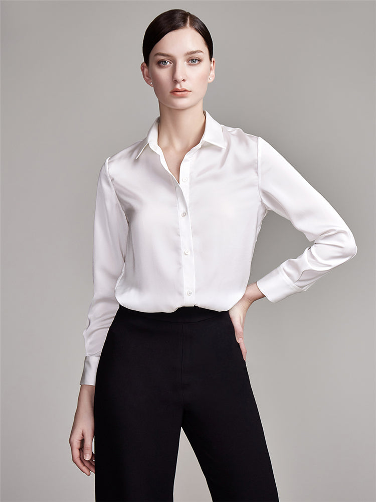 22 Momme Women's Basic Long Sleeve Silk Blouse with Button Front - Image 2