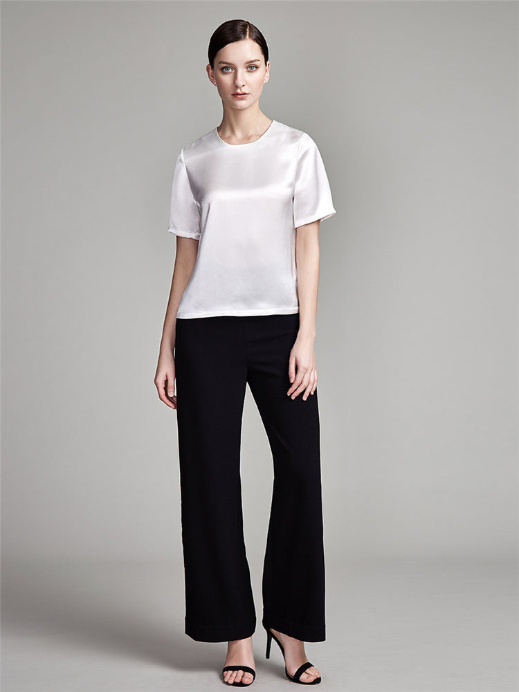 22 Momme Women's Round Neck Basic Silk T-Shirt - Image 9