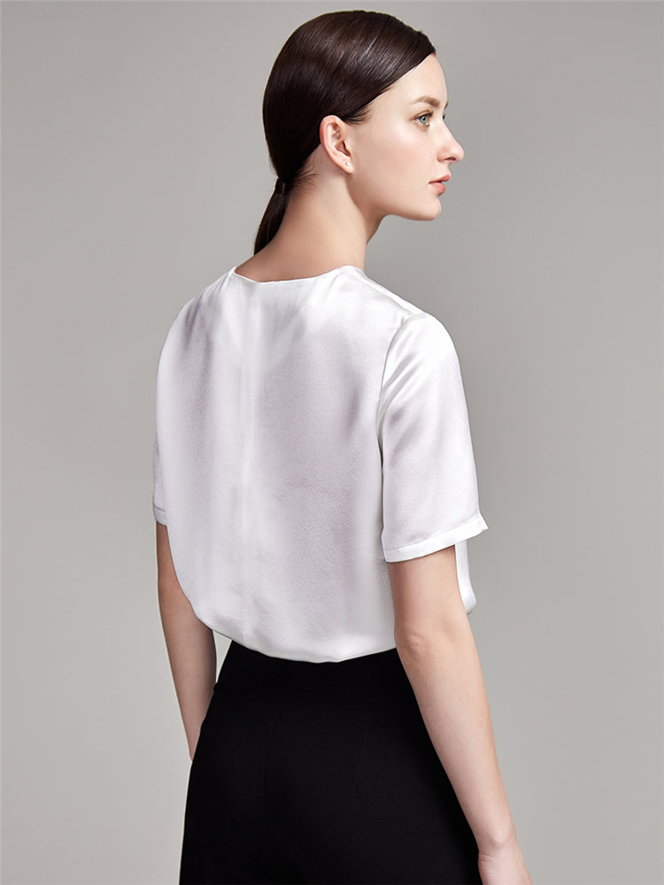 22 Momme Women's Round Neck Basic Silk T-Shirt - Image 8