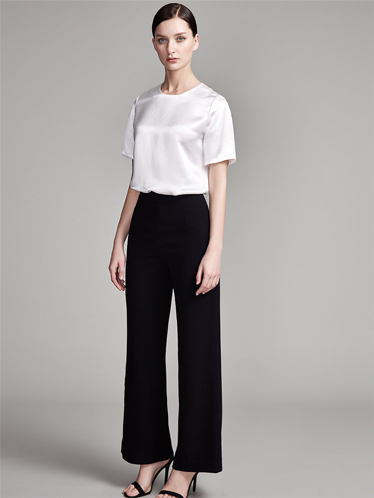 22 Momme Women's Round Neck Basic Silk T-Shirt - Image 10