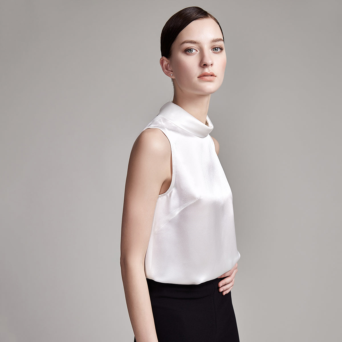 22 Momme High Neck Sleeveless Silk Tank Top for Women - Image 14