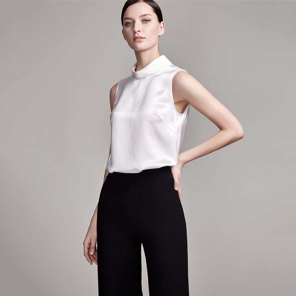 22 Momme High Neck Sleeveless Silk Tank Top for Women - Image 15